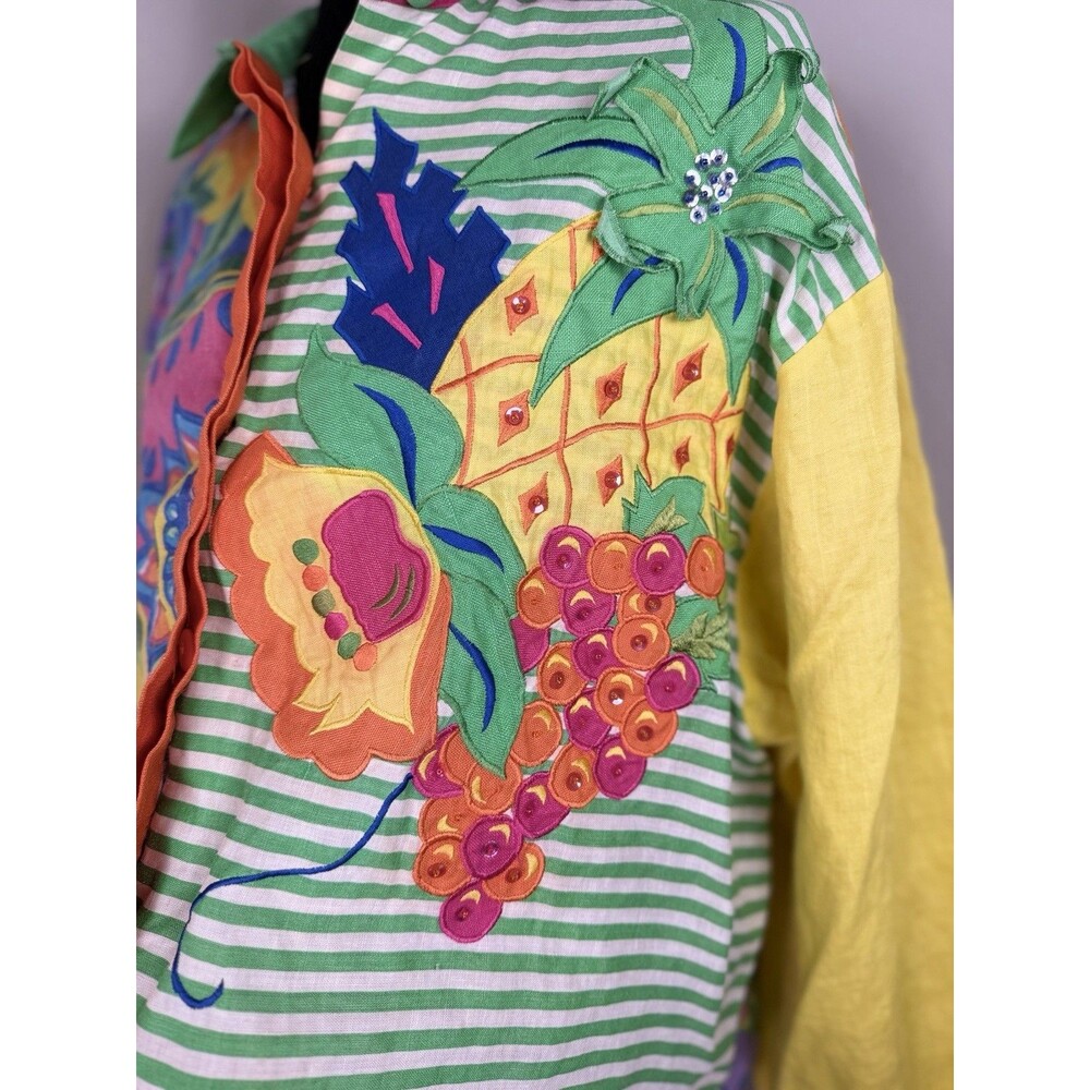 Victor Costa Designer Collection Colorful Patchwork Shirt Womens Size 12 Ramee - Picture 13 of 16